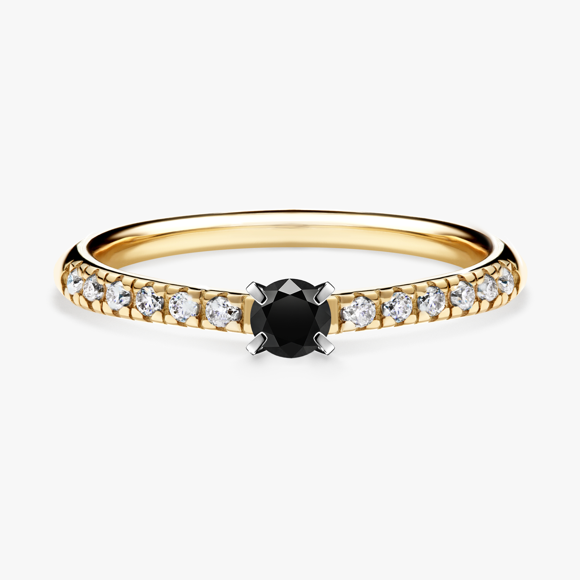 Pierścionek zaręczynowy My Sunshine z żółtego złota z czarnym diamentem 0,24ct